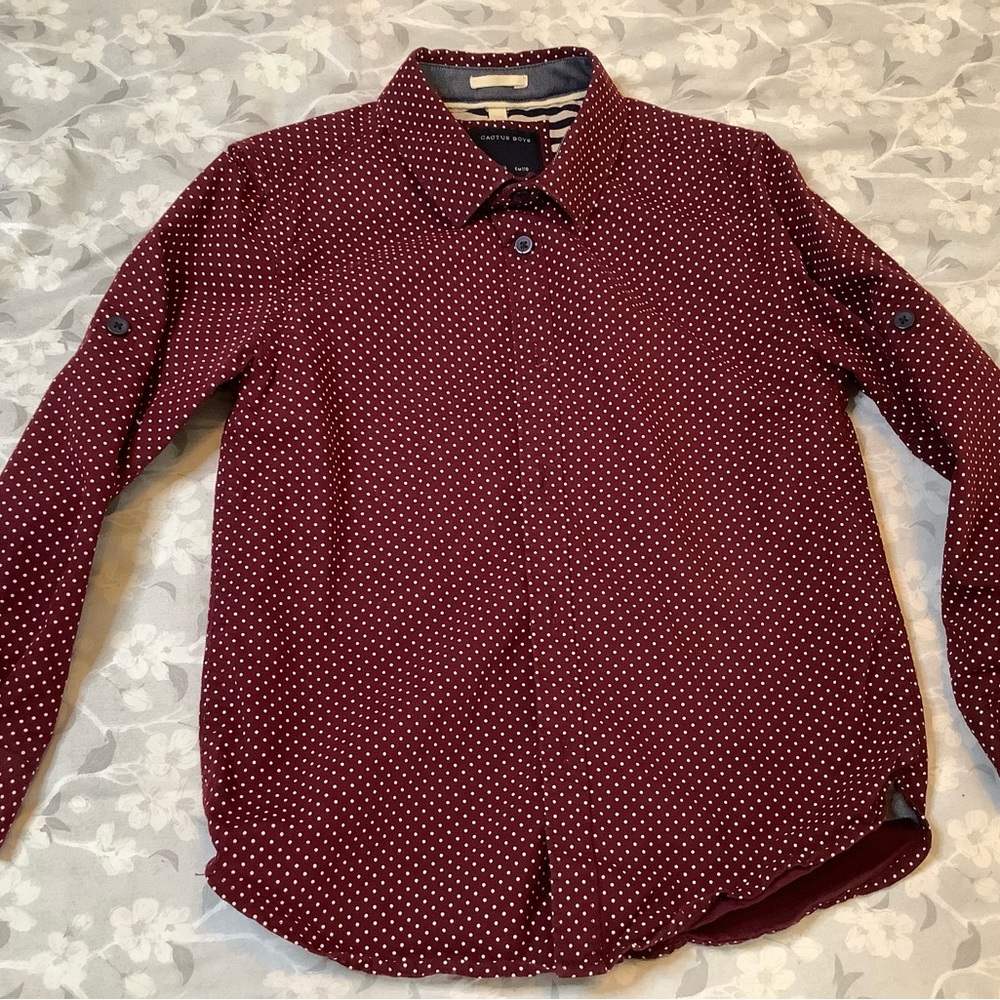 Cactus Burgundy Button-Up Shirt with White Microdots